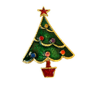 Vintage Beatrix Christmas Tree Brooch Pin Enamel Multicolor Rhinestone Ornaments